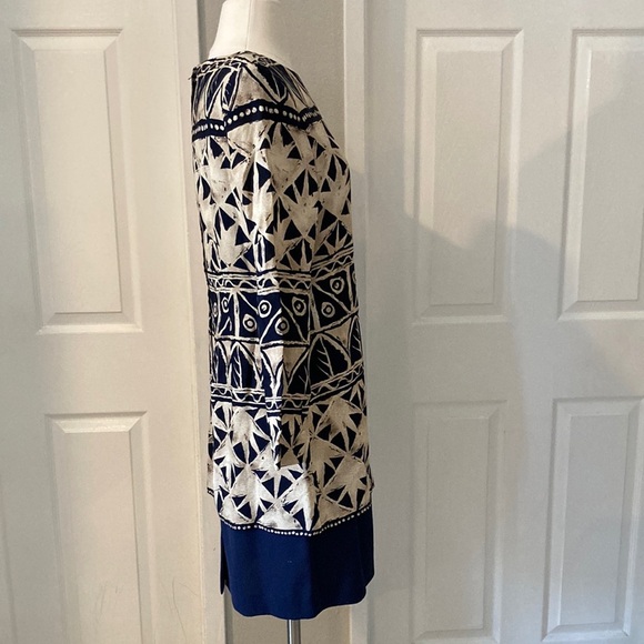 VINTAGE PETITE SOPHISTICATE COLLECTION Navy and Beige Patterned Dress Size 8 - Picture 3 of 7
